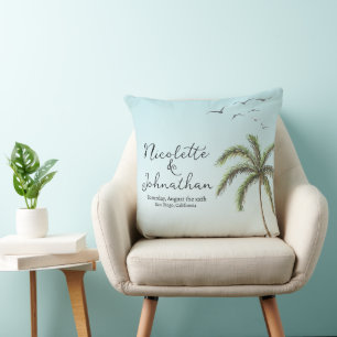 Cojín Decorativo Palm Tree and Birds Simple Beach Wedding Keepsake