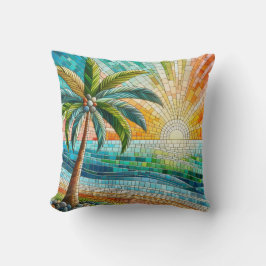 Cojín Decorativo Palm Tree Mosaic Tropical Beach Sunset