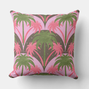 Cojín Decorativo Palm Trees Textura Retro Marrón Verde Rosa