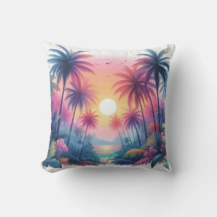 Cojín Decorativo Palm Trees Tropical Beach Pink Sunset