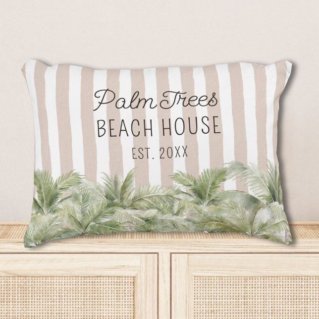 Cojín Decorativo Palm Trees Tropicales Beige Stripes Beach House (In situ)