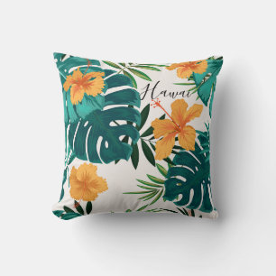 Cojín Decorativo Palm tropical acuática, Hibiskus hawaiano