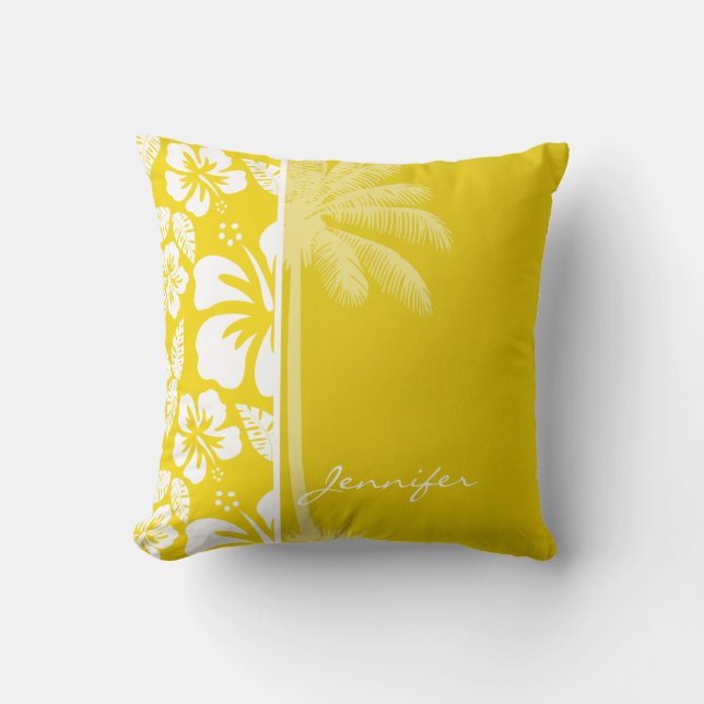 Cojín Decorativo Palm tropical hawaiana dorada (Anverso)