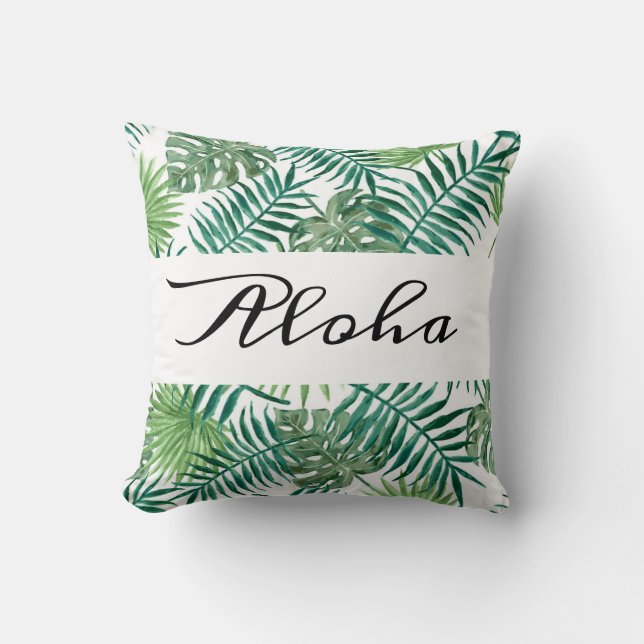 Cojín Decorativo Palm tropical moderna deja Aloha verde (Anverso)