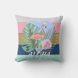 Cojín Decorativo Palma de hoja tropical Flamingo rosa