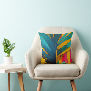 Cojín Decorativo Palma Dorada – Energía Tropical Abstracta