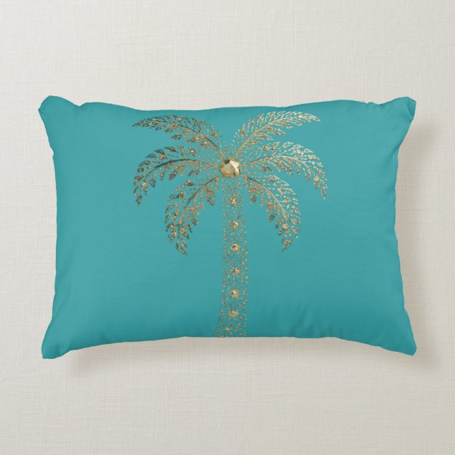 Cojín Decorativo Palma dorada teal (Anverso)