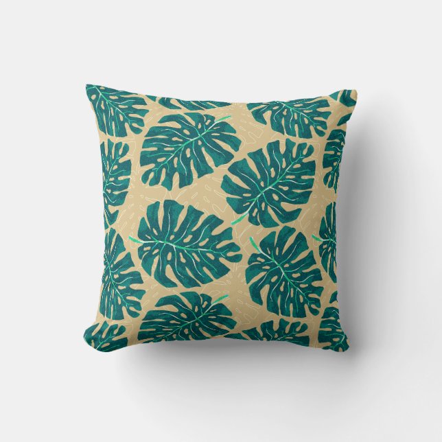 Cojín Decorativo Palma Tropical Verde Turquesa Beige (Anverso)