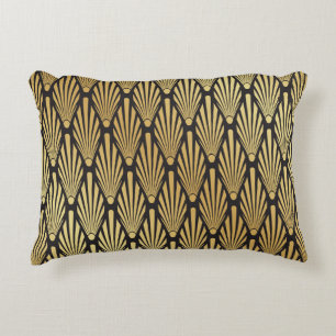 Cojín Decorativo Palmas Art Deco: Oro Negro.