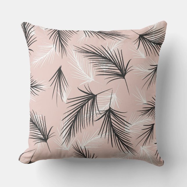 Cojín Decorativo Palmas Black White Earthy Tone Pink (Anverso)
