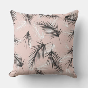 Cojín Decorativo Palmas Blanco Negro Tono Terroso Rosa