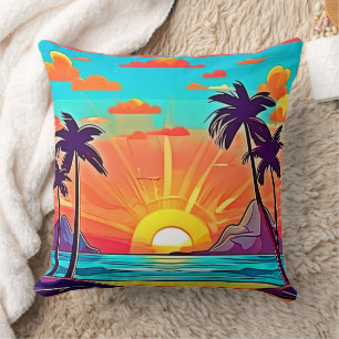 Cojín Decorativo Palmas de Atardecer: Vista Tropical