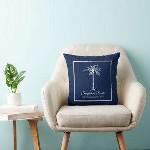Cojín Decorativo Palmera Blanca Azul Tropical Personalizada