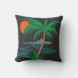 Cojín Decorativo Palmera junto al río | Arte de puesta de sol tropi