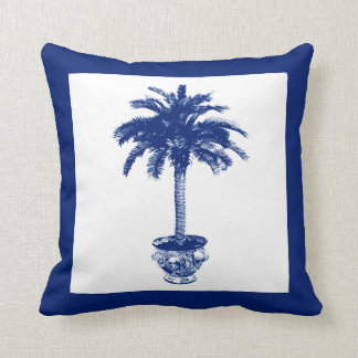 Cojín Decorativo Palmera Potted - azules marinos y blanco
