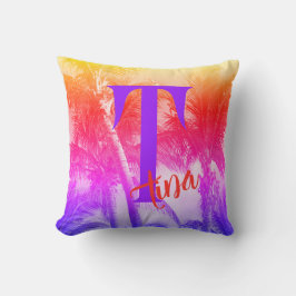 Cojín Decorativo palmera tropical en el ambiente de verano del neón