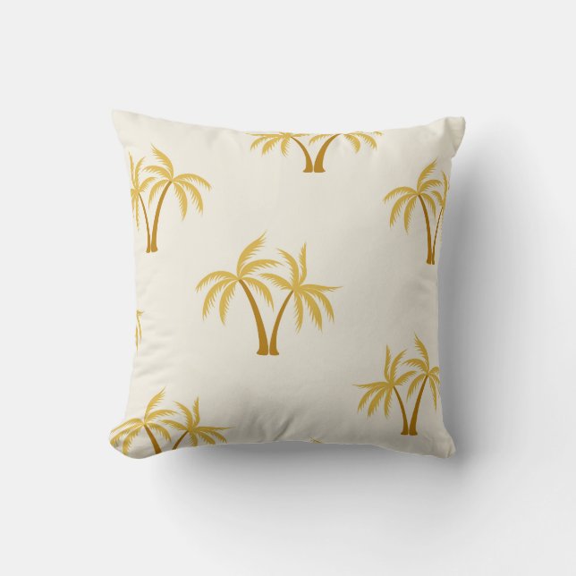 Cojín Decorativo Palmeras de Oro: Textil Tropical. (Anverso)