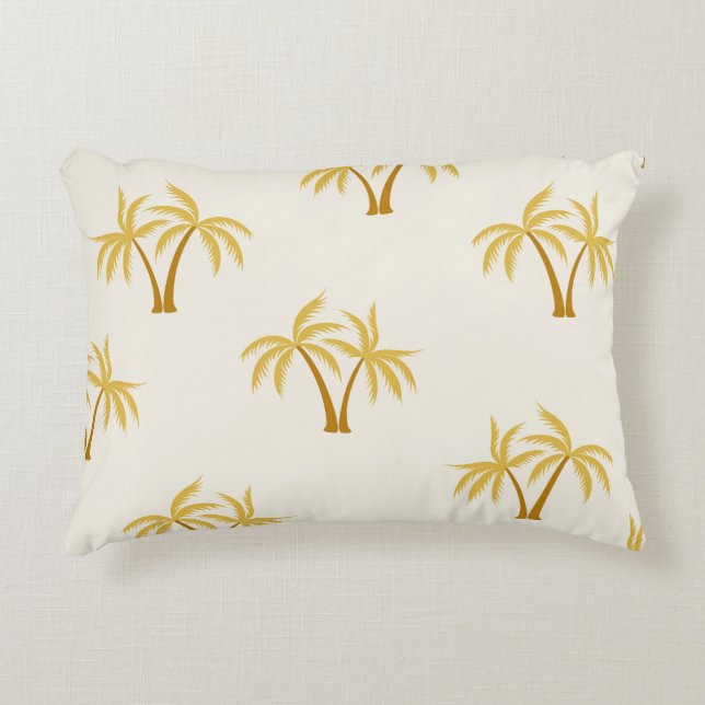 Cojín Decorativo Palmeras de Oro: Textil Tropical. (Anverso)