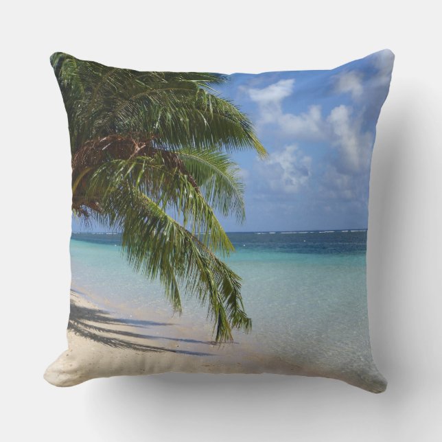 Cojín Decorativo Palmeras, playa y roca, (Anverso)