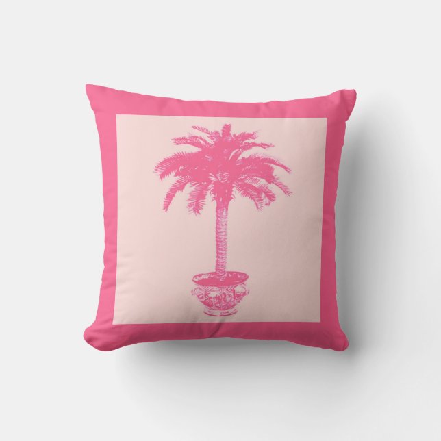 Cojín Decorativo Palmeras potentes en tonos rosa coral (Anverso)