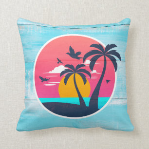 Cojín Decorativo Palmeras retras Sun de la escena de la playa