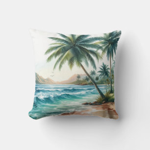 Cojín Decorativo Palmeras Tropical Beach Ocean Waves Sun