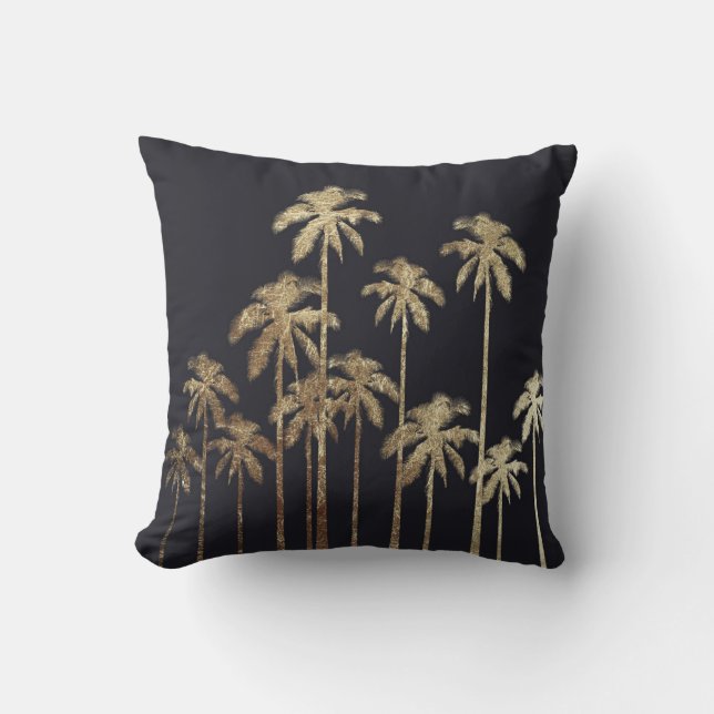 Cojín Decorativo Palmeras tropicales del oro atractivo en negro (Anverso)