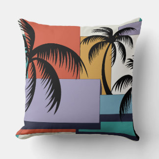 Cojín Decorativo Palmeras Tropicales sobre Fondo Geométrico de Pues
