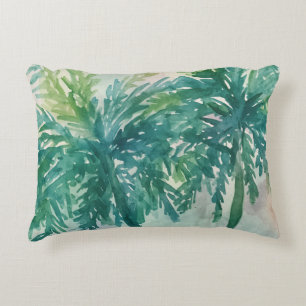 Cojín Decorativo Palmeras Verde Turquesa Arte Tropical Acuarela