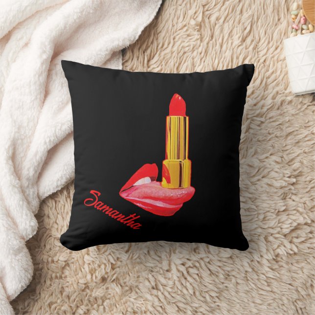 Cojín Decorativo Palo de labios rojo en la lengua con personalizaci (Manta)