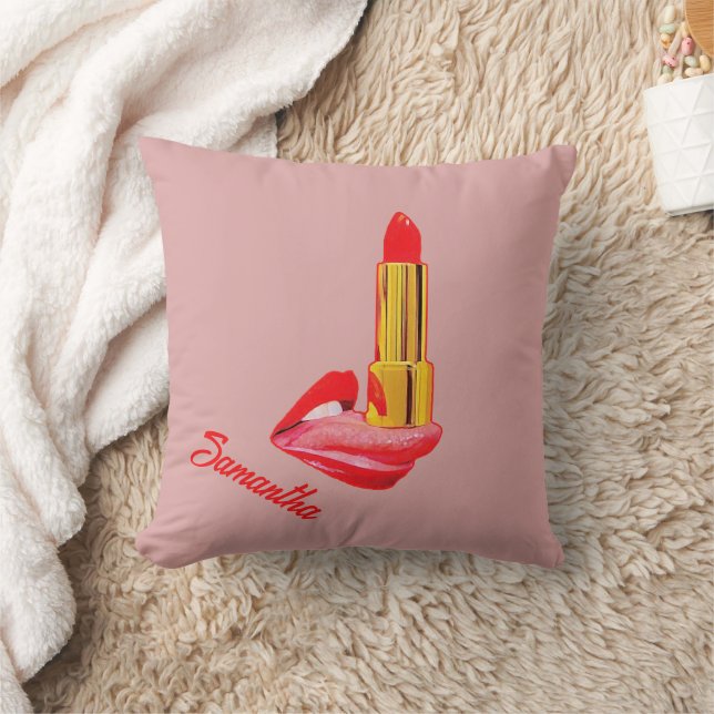 Cojín Decorativo Palo de labios rojo en la lengua con personalizaci (Manta)