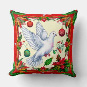 Cojín Decorativo Paloma Blanca en Marco Rojo Festivo