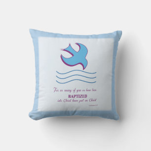 Cojín Decorativo Paloma del Bautismo de Adulto en Azul
