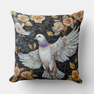 Cojín Decorativo Palomas con Rosas Doradas y Patrones Majestuosos