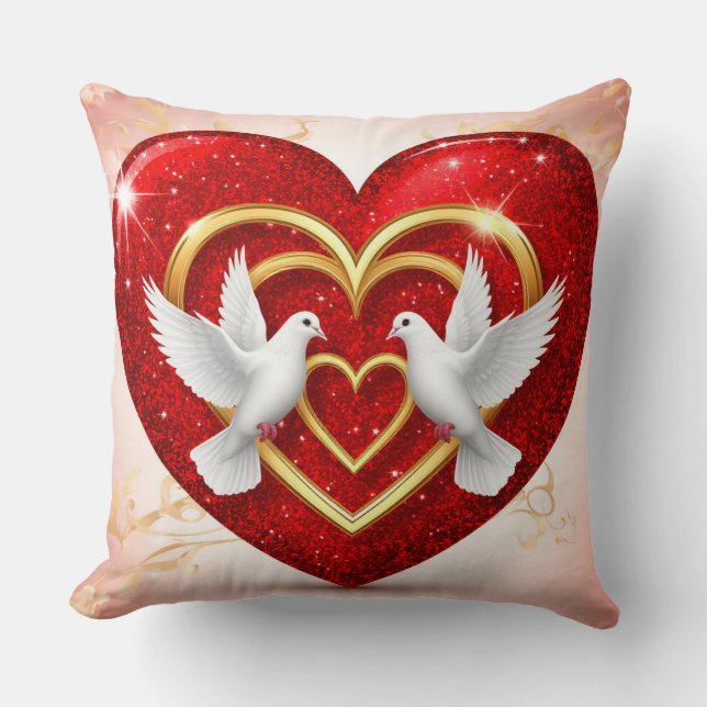 Cojín Decorativo Palomas románticas corazón amor (Anverso)