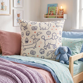 Cojín Decorativo Panadería Cachorros y Gatitos Azul Marino