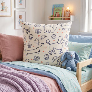 Cojín Decorativo Panadería Cachorros y Gatitos Azul Marino
