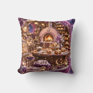 Cojín Decorativo Panadería Celestial Púrpura Gato Durmiendo