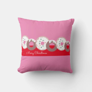 Cojín Decorativo Panadería de Donas de Navidad Purpurina Rosa Rojo