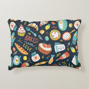 Cojín Decorativo Panadería retro sin fisuras con puntos y flores