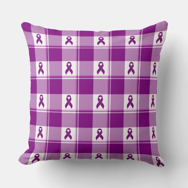 Cojín Decorativo Pancreatic Cancer Awareness Plaid Purple Ribbon (Anverso)