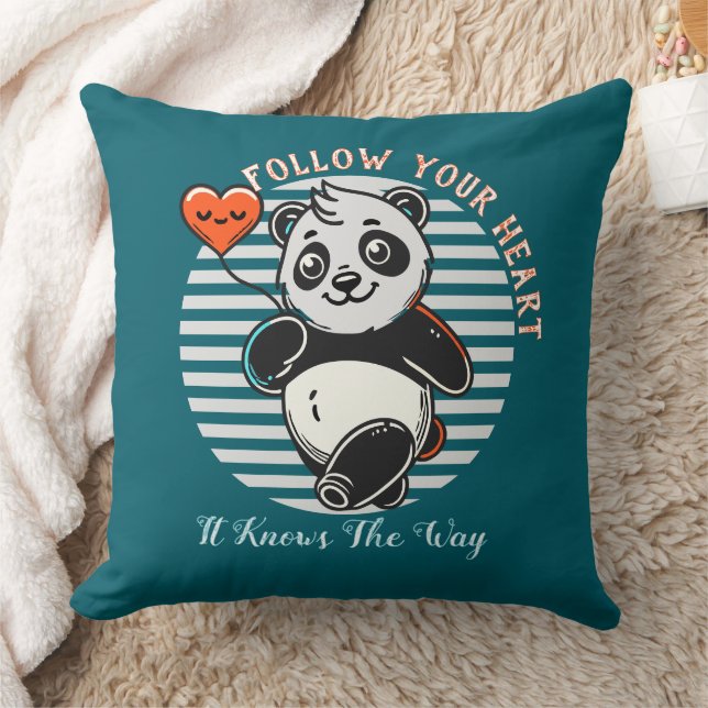 Cojín Decorativo Panda Adorable "Sigue Tu Corazón" Personalizado (Manta)
