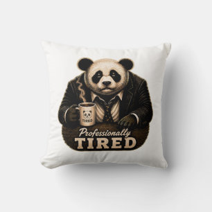 Cojín Decorativo Panda Amante del Café Profesionalmente Cansado