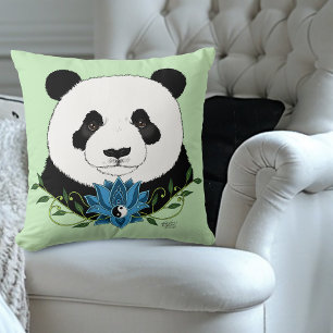Cojín Decorativo Panda Bear Lotus Flower Blue