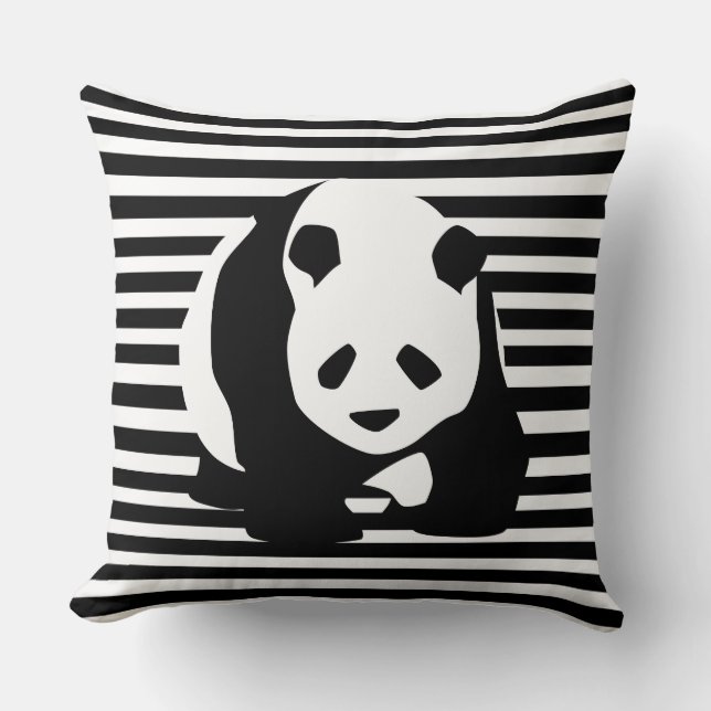 Cojín Decorativo Panda blanco y negro y rayas (Anverso)
