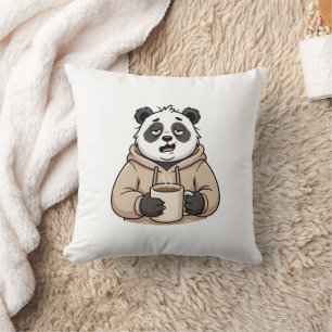 Cojín Decorativo Panda Café Dibujo Animado Demasiado Cansado Para F