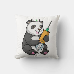Cojín Decorativo Panda como enfermera con jeringa