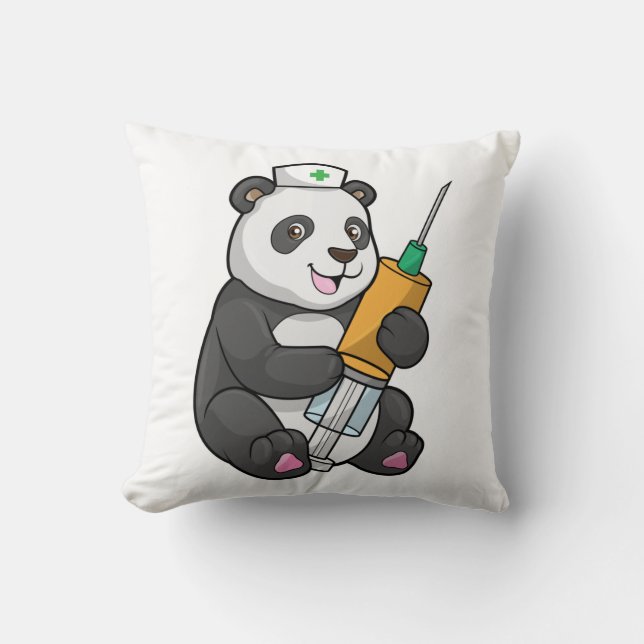 Cojín Decorativo Panda como enfermera con jeringa (Anverso)