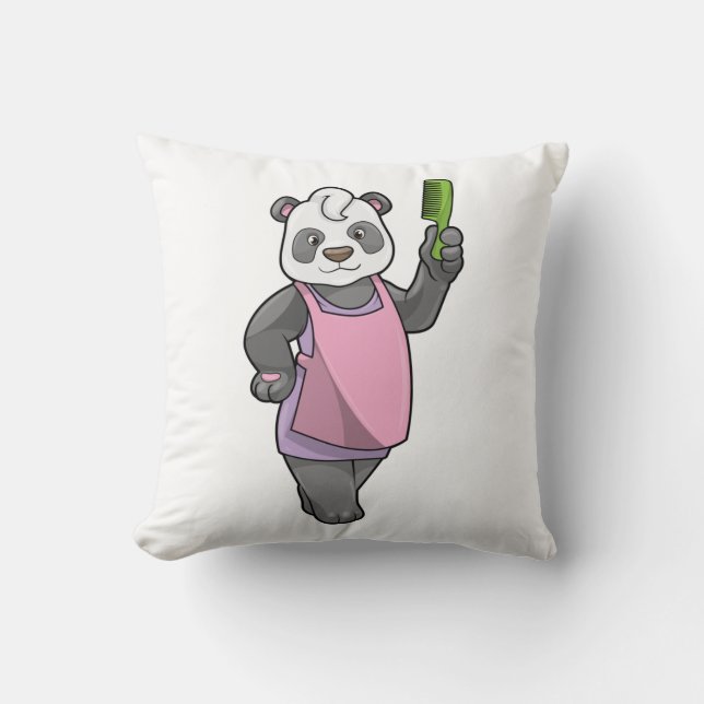 Cojín Decorativo Panda como peluquero con peine (Anverso)