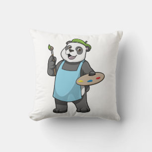 Cojín Decorativo Panda como pintor con pincel y color